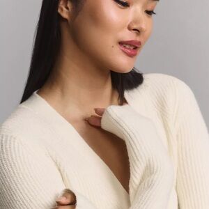 Anthropologie Cream Cardigan Sweater with Ribbed Knit